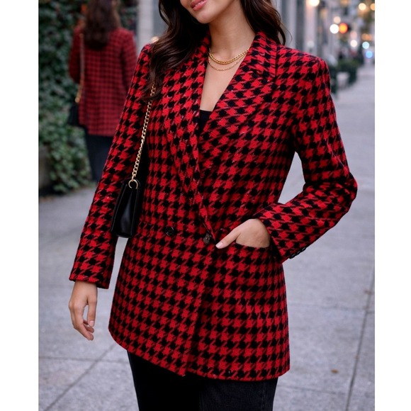 Giorgio Sant Angelo Jackets & Blazers - Vintage Giorgio Sant Angelo Wool Red Black Houndstooth Blazer Womens Size 8
